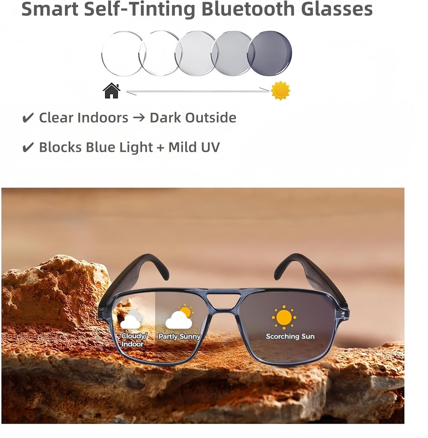 New Fashion Bluetooth Audio Smart Glasses Sunglasses Open Earbuds 2 Speakers