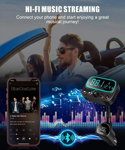 Wireless Bluetooth 5.0 FM Transmitter Radio AUX Adapter USB Car LED Music Player