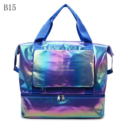 Pearlescent Folding Travel Shoulder Bag Waterproof Handbag Dry Wet Separation
