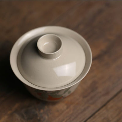 150ml Ceramic Persimmon Gaiwan Tureen Chinese Cup Bowls Kung Fu Tea Set Decorate