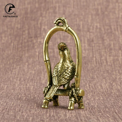 5.1CMCopper Crafts Bird Cage Parrot Figurines Miniatures Desktop Ornaments Brass