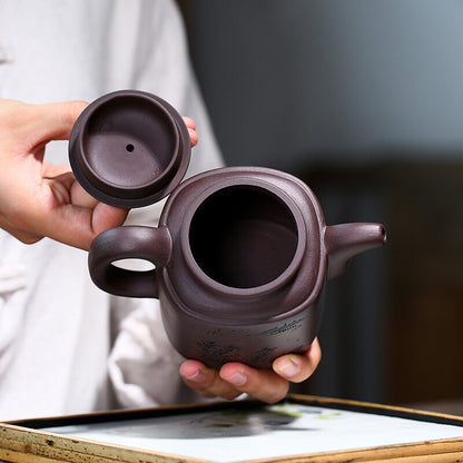 5.7" Chinese Yixing Zisha Pottery Old Purple Clay 380ML Scenery Mesh Teapot 牛盖洋桶
