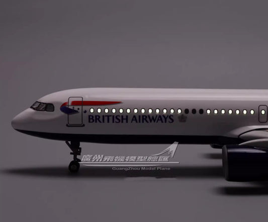 45CM 1:100 BRITISH AIRWAYS AIRBUS A321neo Airplane LED Sound Light Resin Model