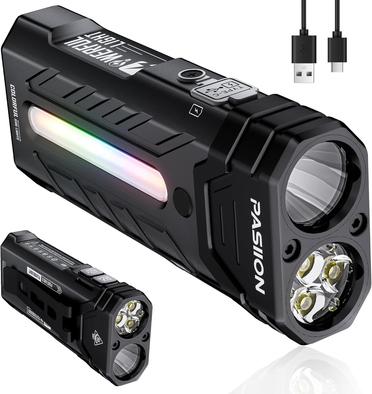 EDC Rechargeable Flashlight 3250 Lumens with RGB Light,55 Modes Multifunctional