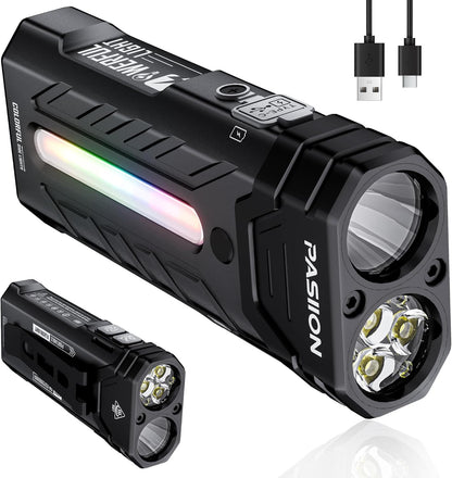 EDC Rechargeable Flashlight 3250 Lumens with RGB Light,55 Modes Multifunctional