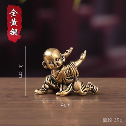 4PCS Solid Brass Kung Fu Monk Ornament Zen Tea Pet Desktop Decor