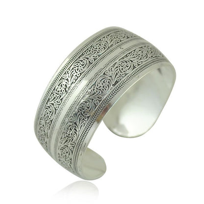 Women Fashion Bracelets Silver Plated Carved Flower Vintage Cuff Tibetan Bangles