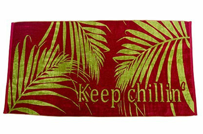 Friends & Home Red Keep Chillin' Velour Beach Towel 100% Cotton-36"x70"-400 GSM