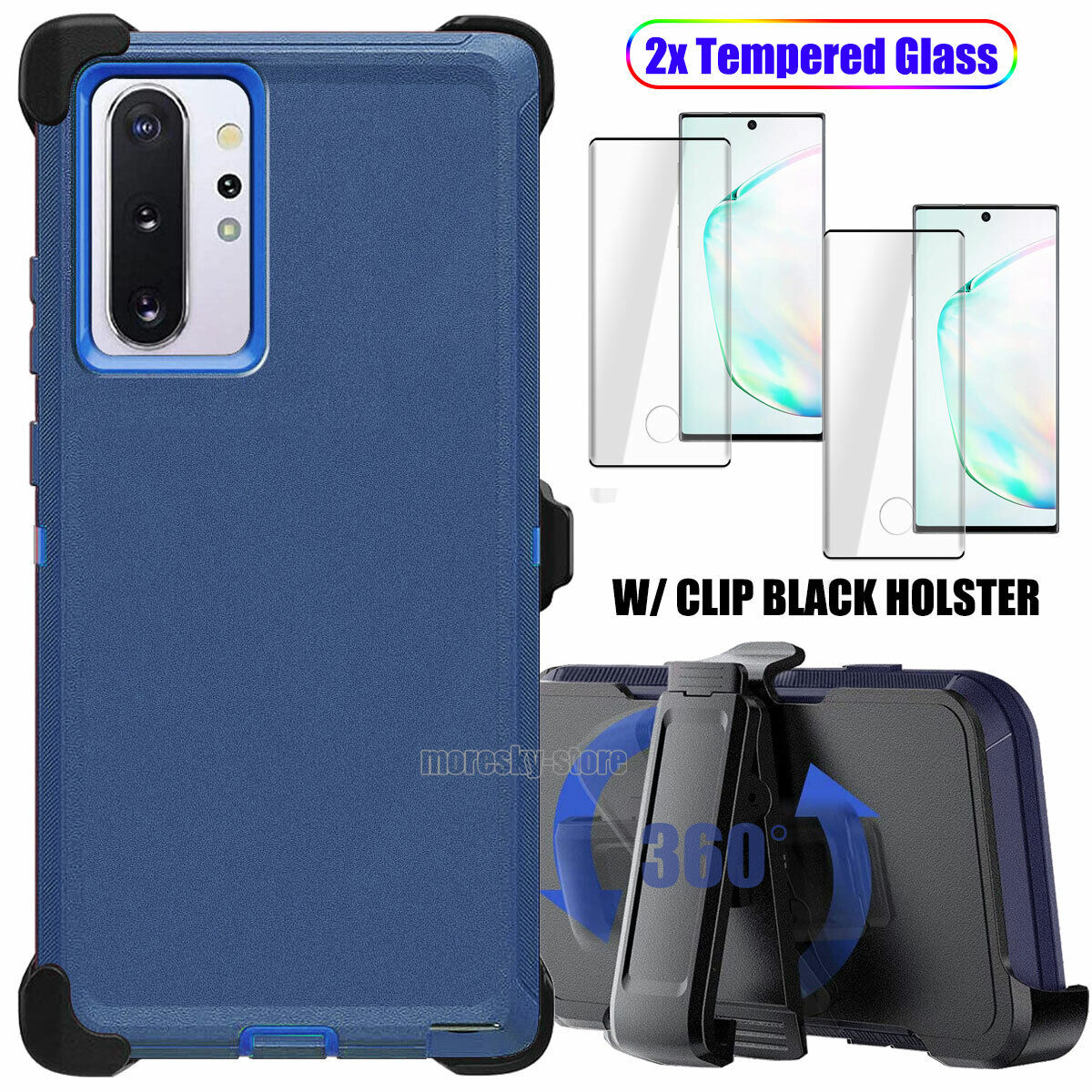 For Samsung Galaxy Note10 Plus 5G Case Impact Clip Holster Cover, Tempered Glass