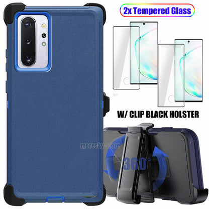 For Samsung Galaxy Note10 Plus 5G Case Impact Clip Holster Cover, Tempered Glass
