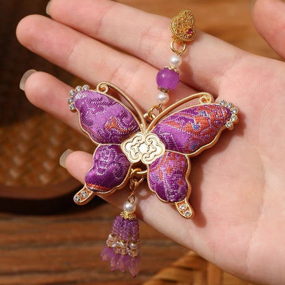 New Chinese Song Jin Handmade Butterfly Tassel Crystal Bag Charm