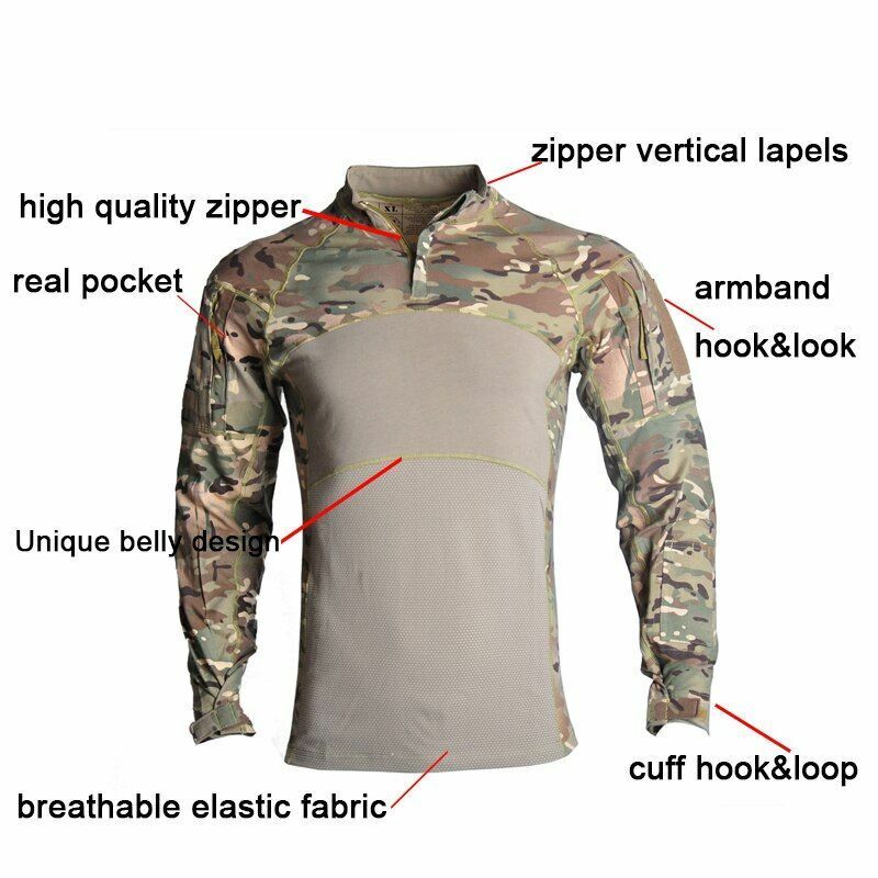 T-Shirt AND Pants Set Camouflage Suit Hiking Trousers Non Slip Silicone Elbow XL