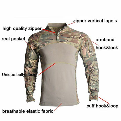 T-Shirt AND Pants Set Camouflage Suit Hiking Trousers Non Slip Silicone Elbow XL