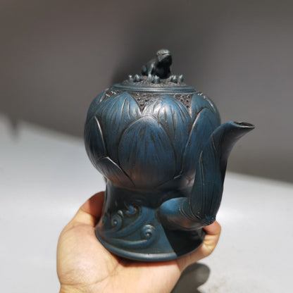 vintage chinese yixing purple clay teapot zisha ceremony frog lotus teaware art