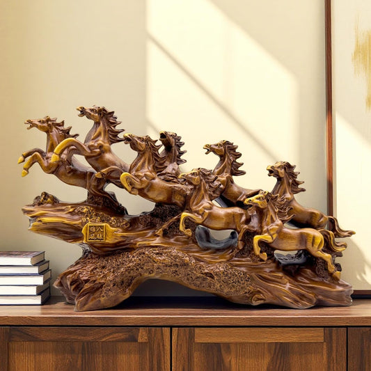 Resin Feng Shui Horses Statue - Running Horse Figurine Decor for Wealth Luck