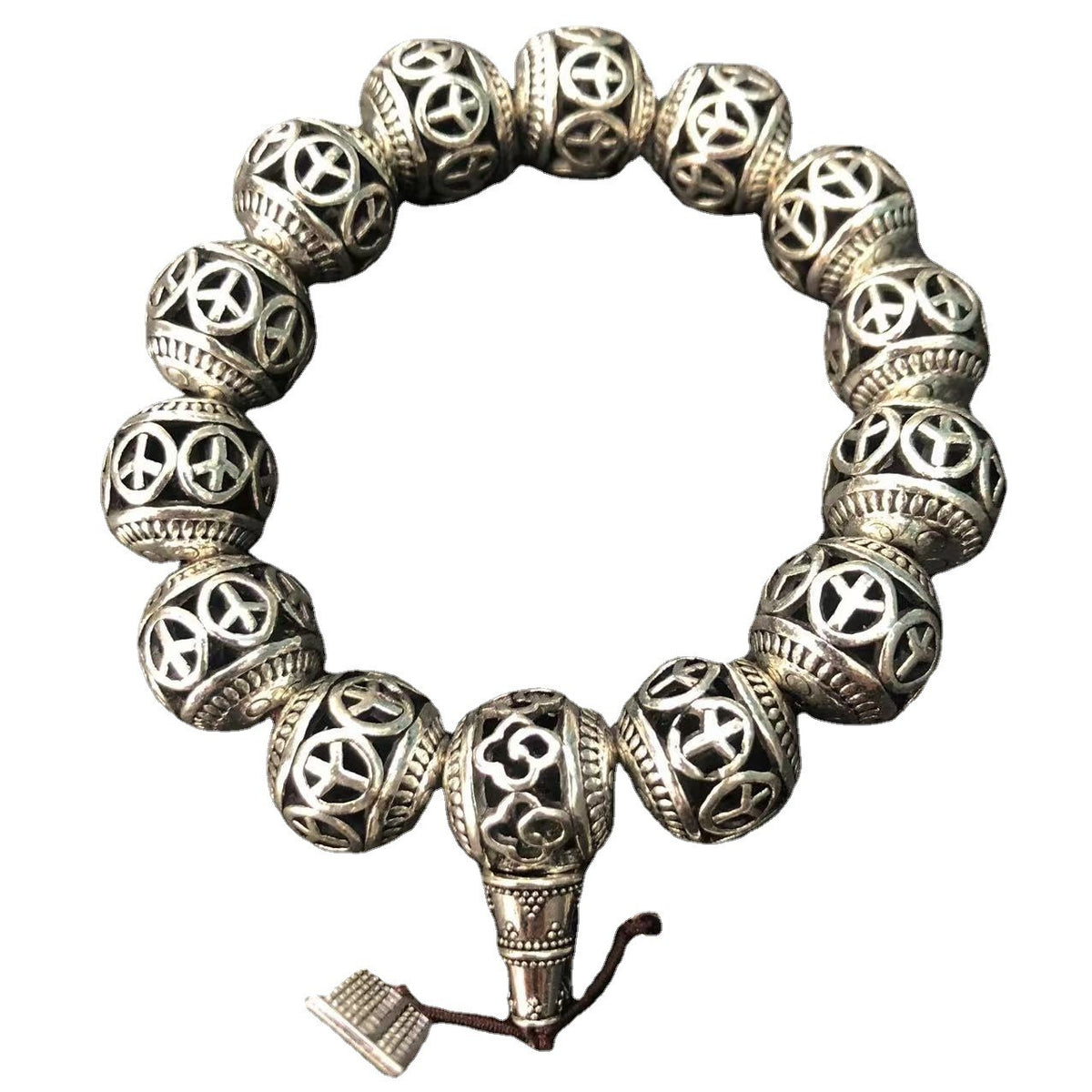 14mm Antique Style White Copper Hollow Bracelet Retro Ethnic Hand String