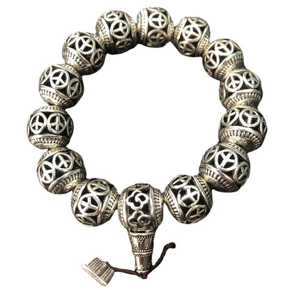 14mm Antique Style White Copper Hollow Bracelet Retro Ethnic Hand String