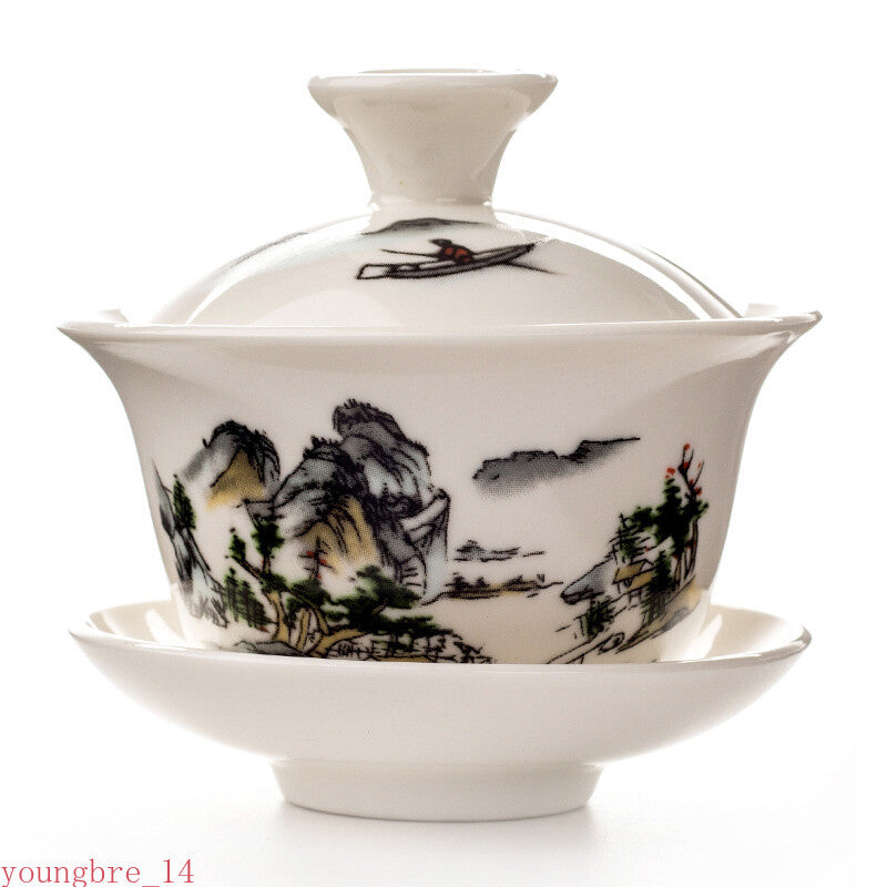 China Hand Painted Tea Set Dehua Gai Wan White Porcelain Gaiwan Tea Porcelain