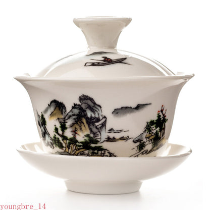 China Hand Painted Tea Set Dehua Gai Wan White Porcelain Gaiwan Tea Porcelain