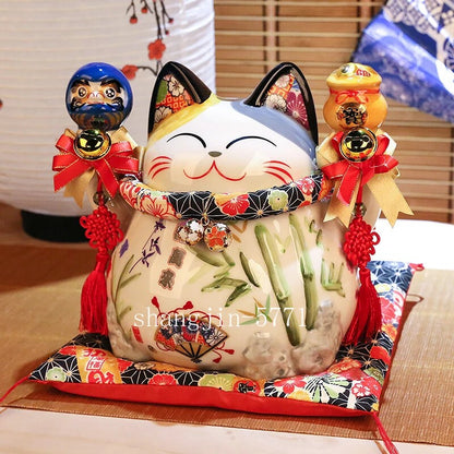 Ceramic Lucky Cat Maneki Neko Fortune Cat Statue FengShui Ornaments Handicraft