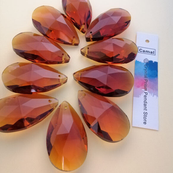 10pcs 38mm Amber Teardrop Chandelier Crystal Prisms Suncatchers Hanging Pendant