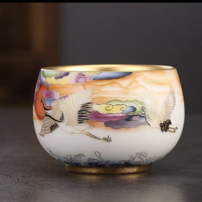 Gilding Hand Painted Tea Cup Fat Mutton Jade Porcelain Master Cup 180ml Tea Cup