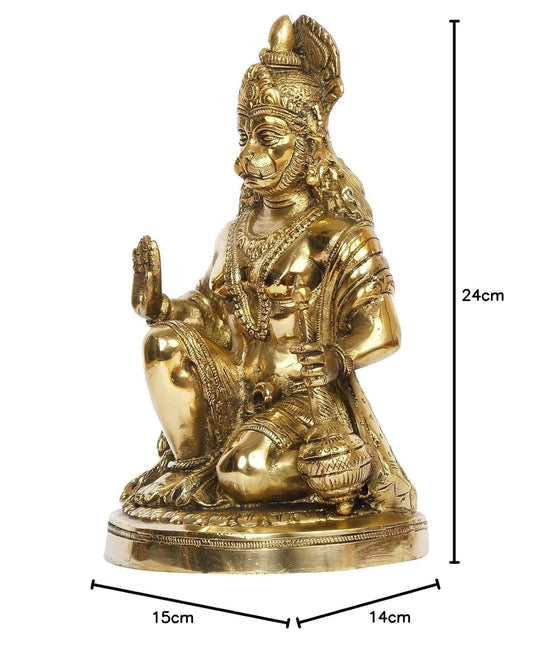 Brass Hindu God Lord Hanuman Idol with Blessing Hand Statue Figurine Sculpture
