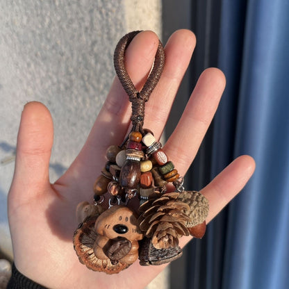 Handmade Peach Dog Charm Natural Herb Fruit Car Hanging Keychain