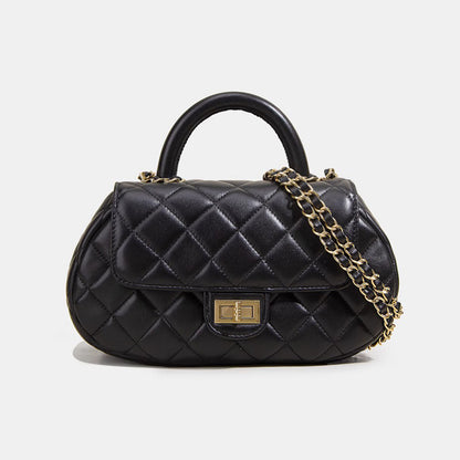 Quilted Lambskin Leather Small Flap Purse Tote Clutch Shoulder Bag w/ Gold Chain