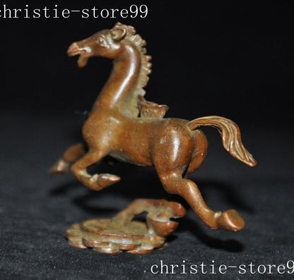 4" China Bronze Feng Shui Wealth Wing Lucky The Horse Steed Animal The Statue