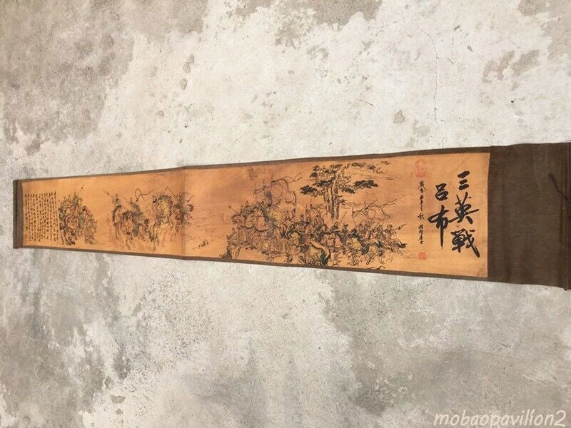 Chinese Old Three British War Lu Bu Paper Cloth Painting Scroll Mural Collected