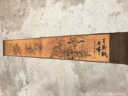 Chinese Old Three British War Lu Bu Paper Cloth Painting Scroll Mural Collected
