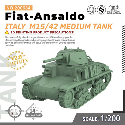 SSMODEL SS200684 1/200 Military Model Kit Italy Fiat-Ansaldo M15/42 Medium Tank