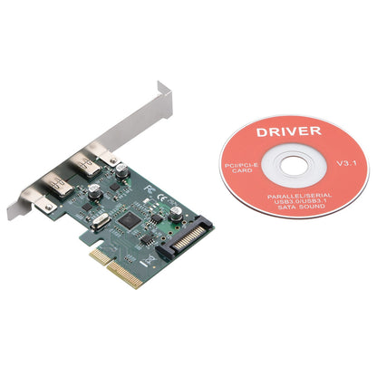 PCIE 4X Port Expansion Card PCI-E to USB 3.1 Type C Dual Port Adapter Card