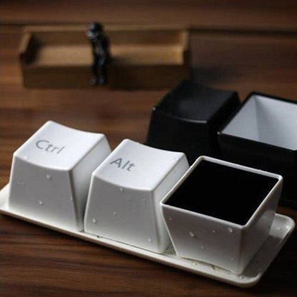 3Pcs Tea Cup Coffee Mugs Novelty Ctrl ALT DEL Keyboard Key Design Container Tray