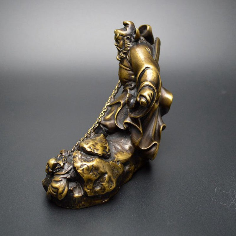 15cm China Folk Brass Taoism Zhongkui Hold Sword Catch Ghost Statue Home Decor