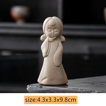 Chinese Coarse Pottery Tea Pet Handmade Ceramic Character Statue Figurine Decor