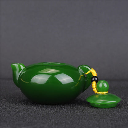 2.3"ChinaNatural Green Jade Hand Carved Small Wine Tea Pot Flagon Stoup Statue