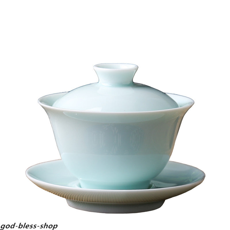 Jingdezhen Porcelain Gaiwan Celadon Tureen Covered Bowl With Lid Cup Saucer New