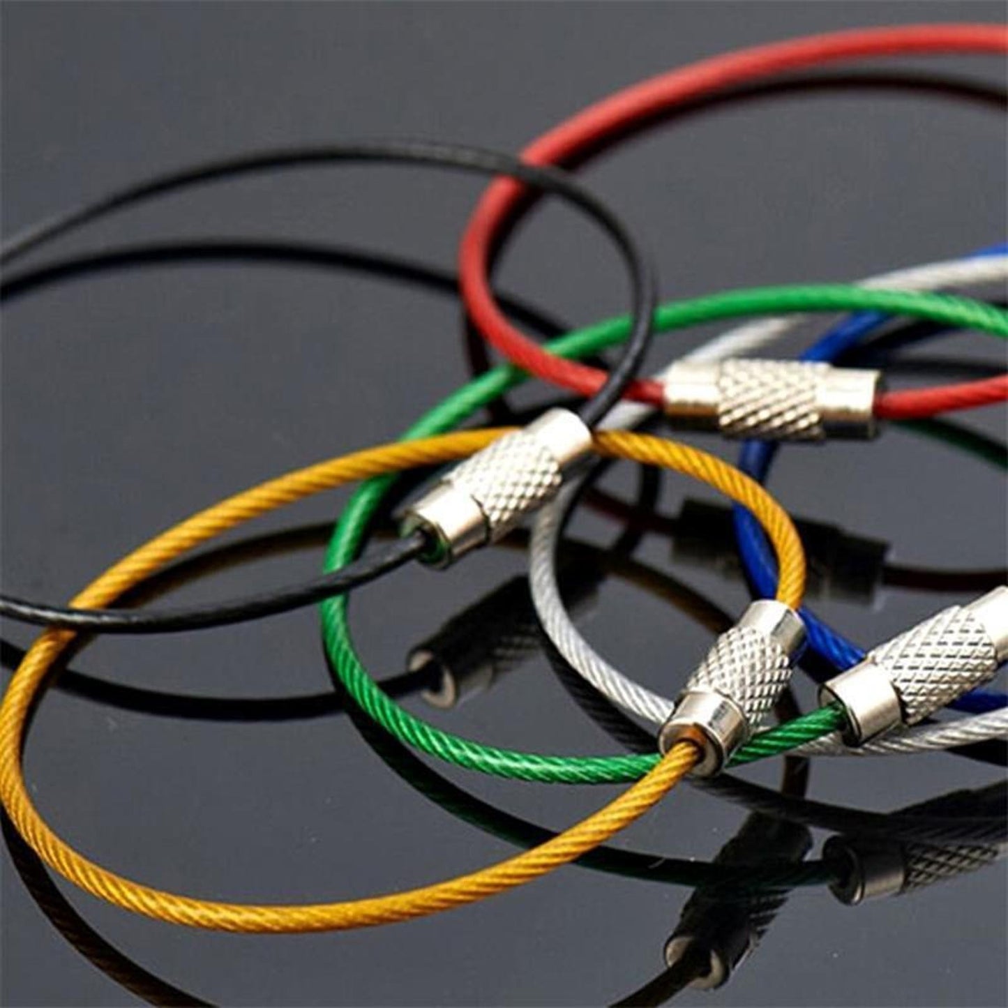 Screw Locking Stainless Steel Wire Keychain Cable Rope Key Holder 20Pcs