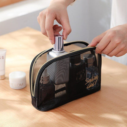 Black Mesh Cosmetic Bags Transparent Traveling Brushes Organizer Case Toiletry
