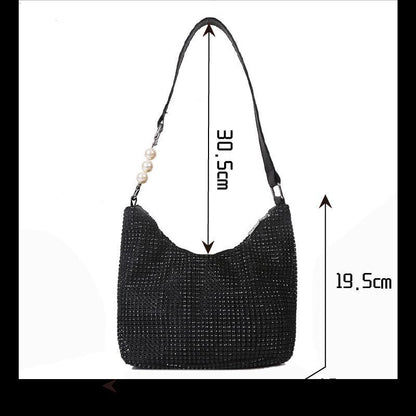 Fashion Rhinestone Square Bag Messenger Pearl Chain Shoulder Bags Purse Square