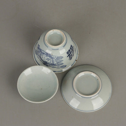 Chinese Porcelain Ming Dynasty Wanli Blue and White Butterfly 囍 Tea Bowl 3.34''
