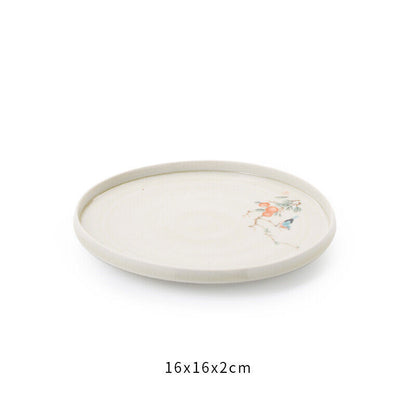 Tea Plate For Tea Pot Cup Handpainted Crackle Glaze Porcelain Tea Tray Round New