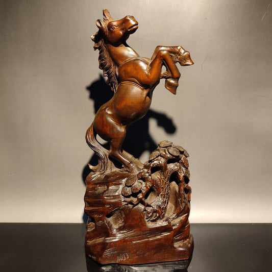 8" vintage carving wooden horse figurine decoration wood statue decor Boxwood