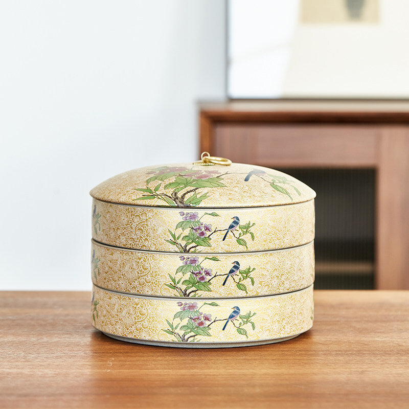 Tea Cainster With Lid Enamel Stoneware Jar For Pu'er Tea Cake Multi-functional