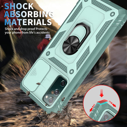 For Samsung Galaxy S20 FE 5G Stand Case + Camera Lens Slide Cover Tempered Glass