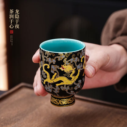 Chinese Dragon Pattern Ceramic Teacup Kung Fu Master Cup Home Office Tea Cup