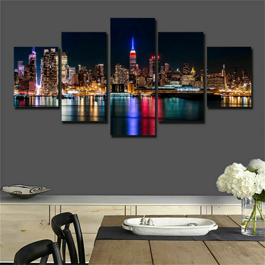 New York City Nightscape Poster Canvas Prints Painting Wall Art Home Decor 5PCS