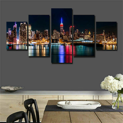 New York City Nightscape Poster Canvas Prints Painting Wall Art Home Decor 5PCS